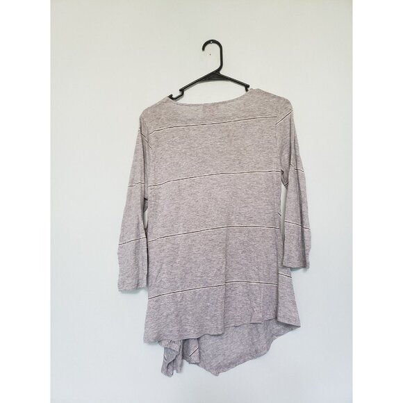 Vince Camuto Womens M T-shirt Top 3/4 Sleeve Gray Stripe Tunic Side Pleat NWT - Picture 2 of 7